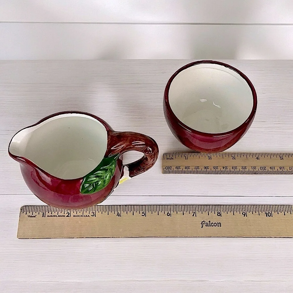 Vintage Hand Painted Apple Distinctive Design MR Ceramic Creamer Sugar Bowl Set